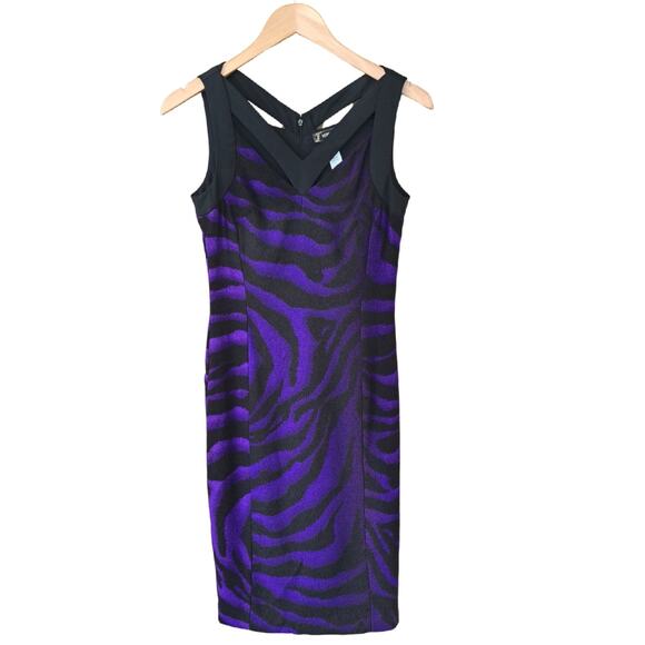 VERSACE Vintage 90s Sheath Dress Purple Black Tiger Zebra Size 40 IT XS 4 US - Picture 10 of 14